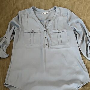 Women's Light Blue-Gray V-Neck Blouse